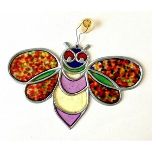 Vintage Handmade Faux Stained Glass Bee Sun Catcher – Window Decor